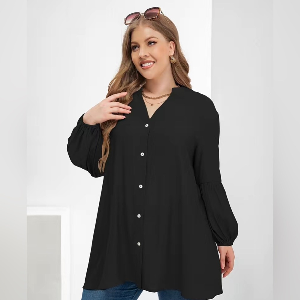 NWT Black Button Down Loose Fitting Blouse Size 16 - Picture 3 of 3